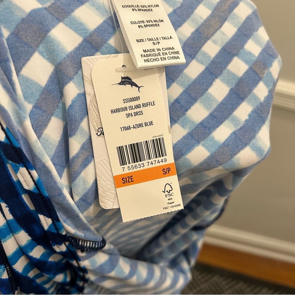 Tommy Bahama Harbour Island Spa Dress small azure blue check gingham NWT - Picture 8 of 11